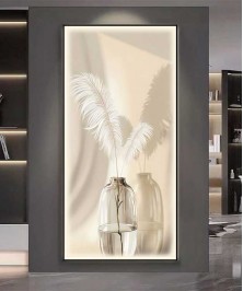 Black Frame Vase Flower Crystall Painting Modern With Led Light
